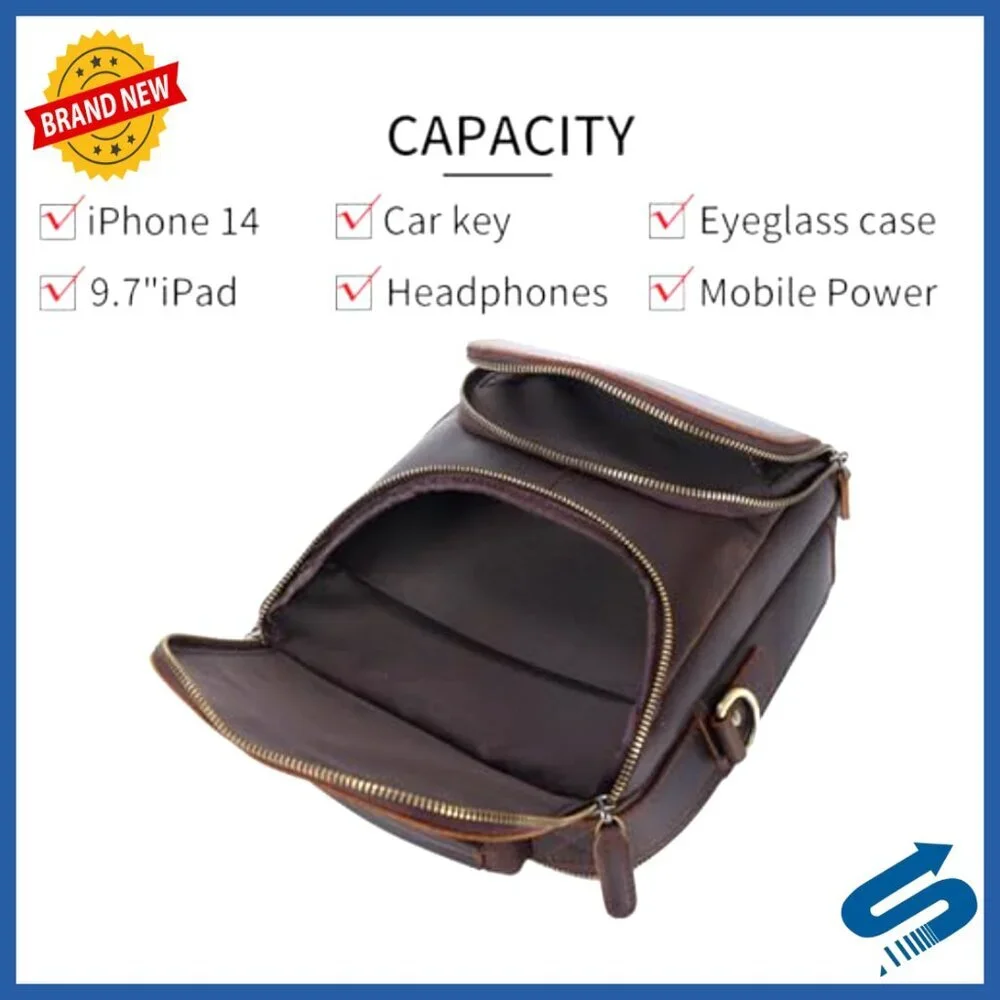 Leather Messenger Crossbody Bag for Men Work Travel Business